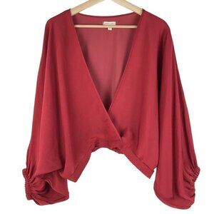 Silence + Noise Burnt Orange Surplice Front Batwing Sleeve Top Size Large